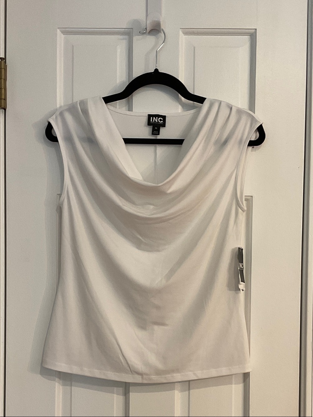 INC International Concepts White Sleeveless Draped Cowl Neck Top